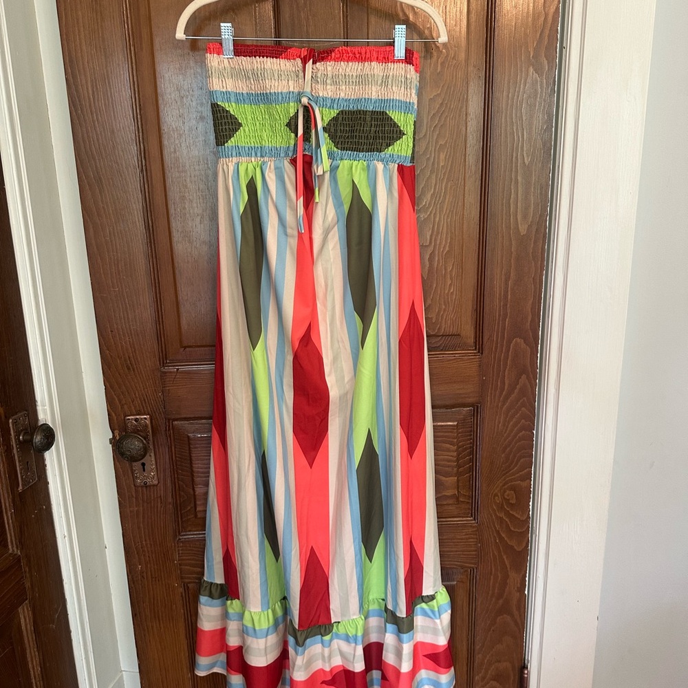 SHEIN Multi-Color Strapless Maxi Dress with Geometric Pattern
